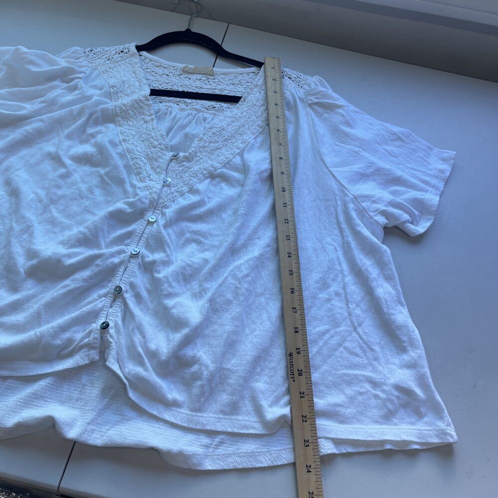 Lucky Brand White Lace Button Blouse XXL Cotton Boho Coastal Flutter Sleeve Boxy - Picture 10 of 11